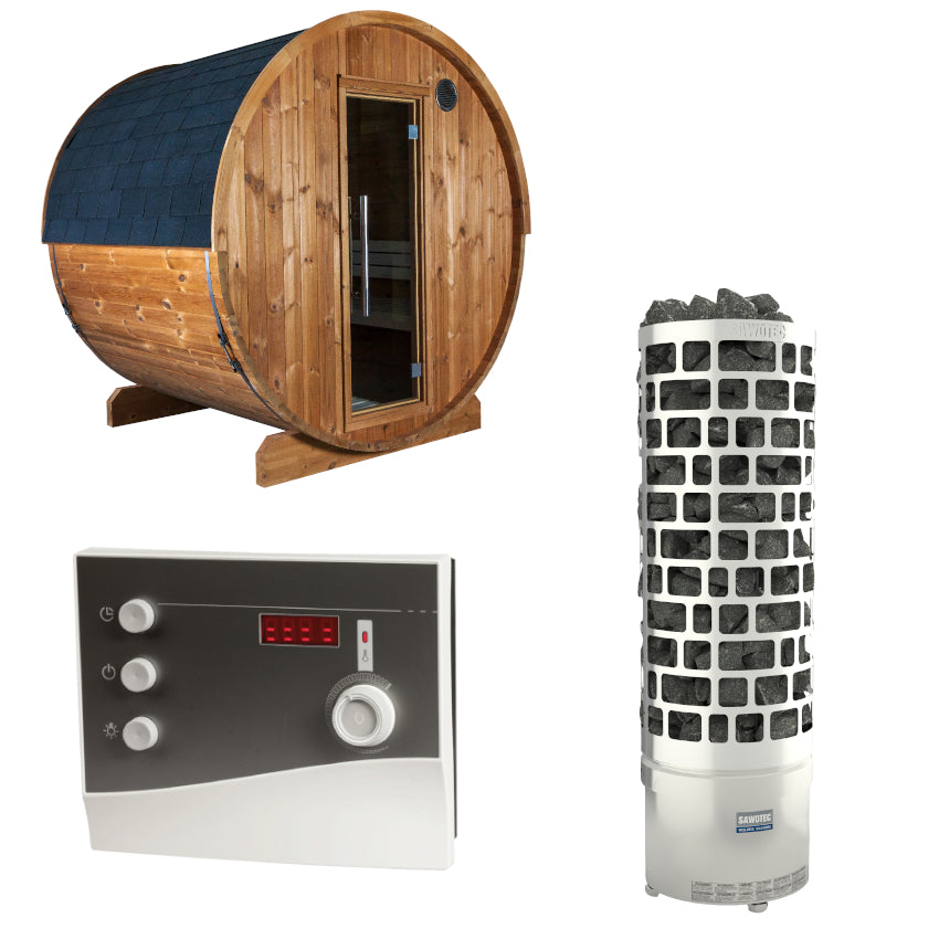 Sentiotec Sauna Set Kaski 180 Panorama mit Saunaofen ARI und Steuerung K2-Next | klimaworld.com