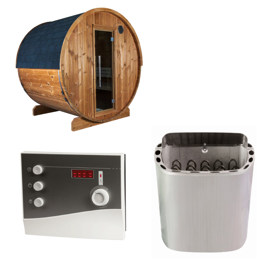 Sentiotec Sauna Set Kaski 180 View mit Saunaofen Scandia Next und Steuerung K2-Next | klimaworld.com