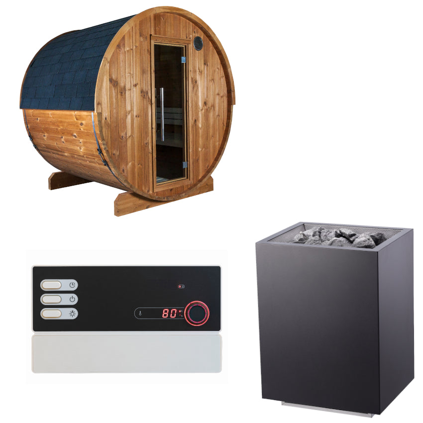 Sentiotec Sauna Set Kaski 180 View mit Saunaofen Home FIN und Steuerung Pro B2 | klimaworld.com