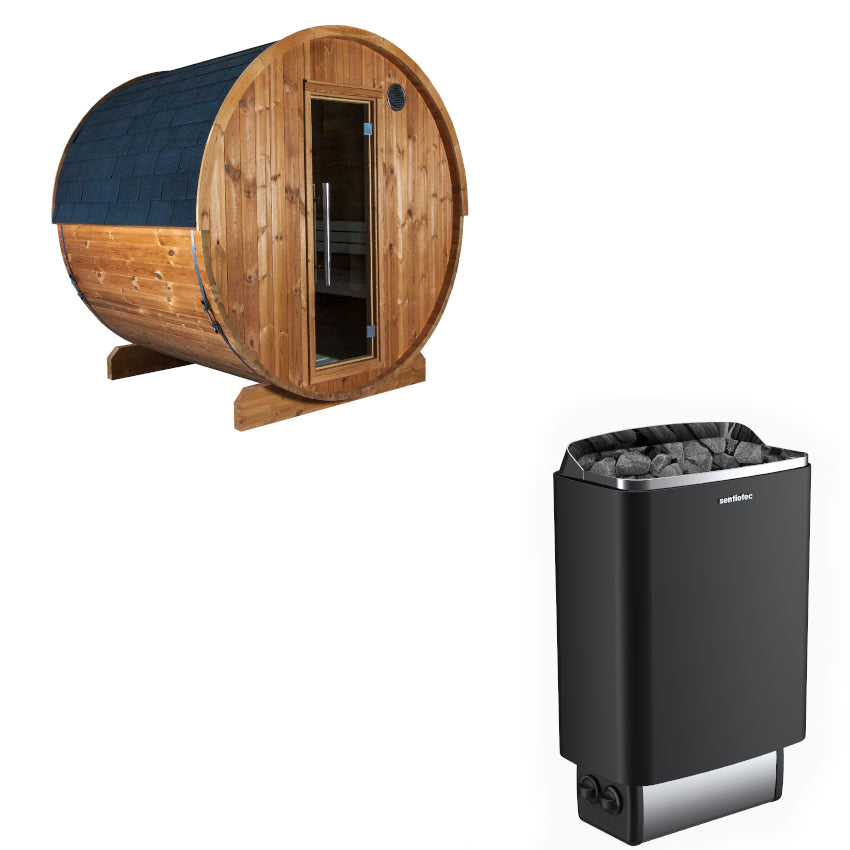 Sentiotec Sauna Set Kaski 180 View mit Saunaofen 100 inkl. Steuerung | klimaworld.com