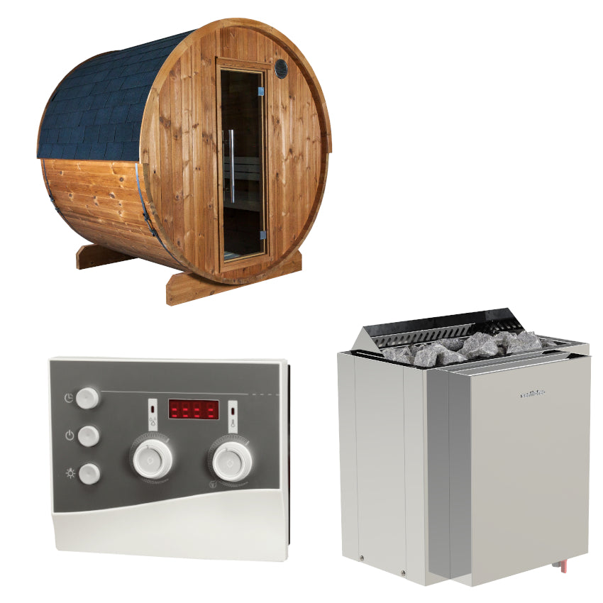 Sentiotec Sauna Set Kaski 180 View mit Saunaofen Viking Combi und Steuerung K3-Next | klimaworld.com