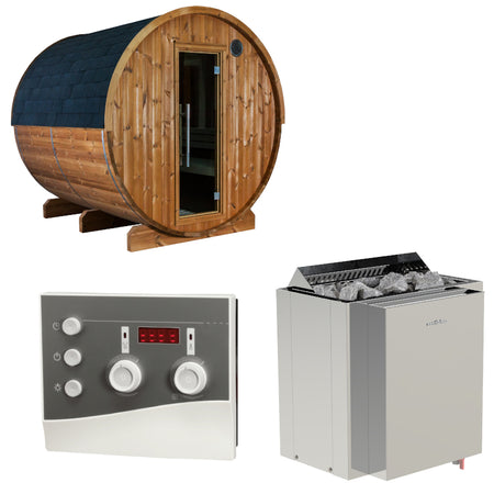 Sentiotec Sauna Set Kaski 220 Panorama mit Saunaofen Viking Combi und Steuerung K3-Next | klimaworld.com
