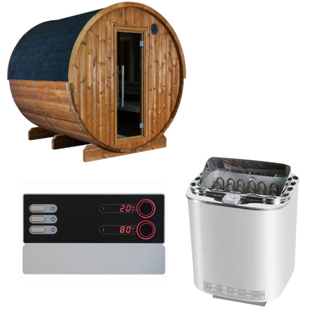 Sentiotec Sauna Set Kaski 220 Panorama mit Saunaofen Nordex Combi Next und Saunasteuerung Pro B3 | klimaworld.com
