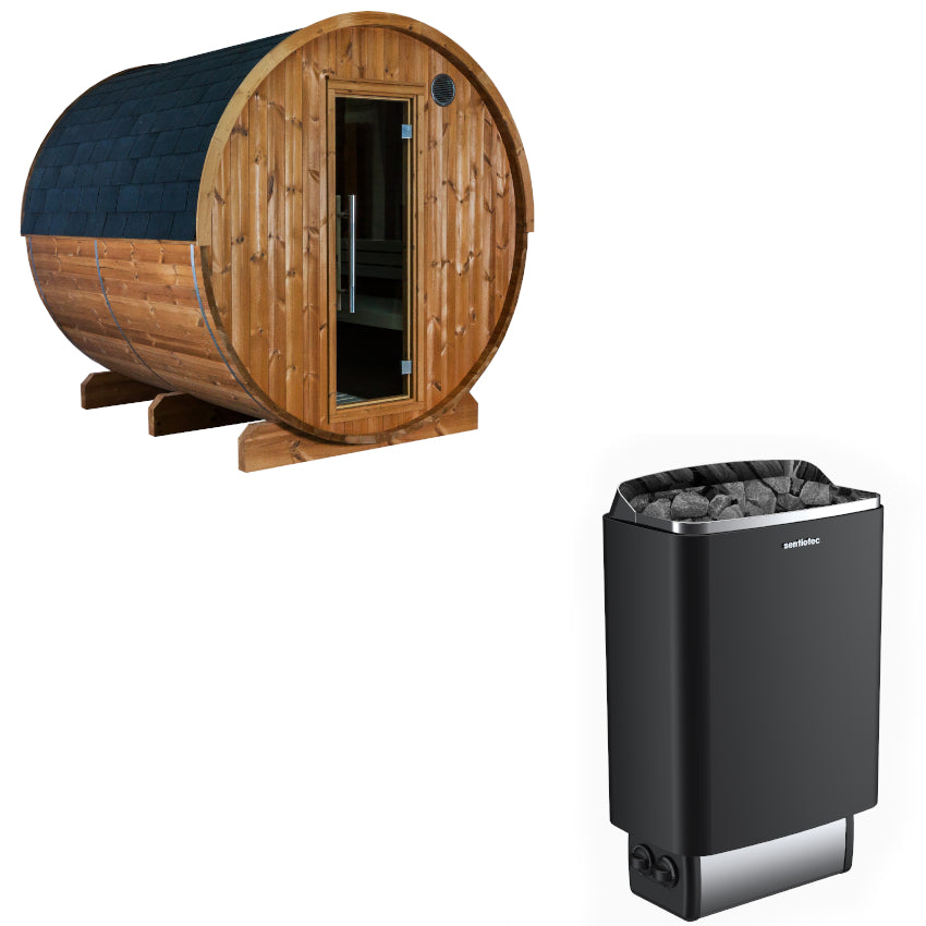 Sentiotec Sauna Set Kaski 220 Panorama mit Saunaofen 100 inkl. Steuerung | klimaworld.com