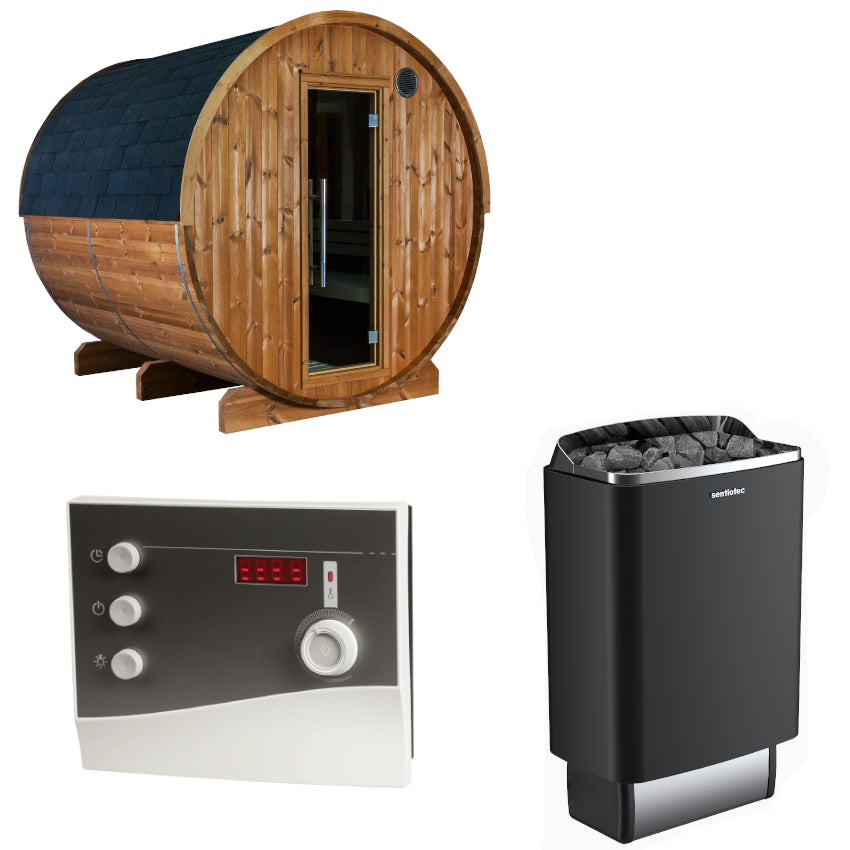 Sentiotec Sauna Set Kaski 220 Panorama mit Saunaofen 100 E und Steuerung K2-Next | klimaworld.com