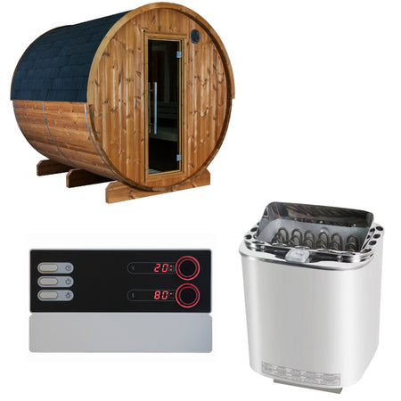 Sentiotec Sauna Set Kaski 220 View mit Saunaofen Nordex Combi Next und Steuerung Pro B3 | klimaworld.com