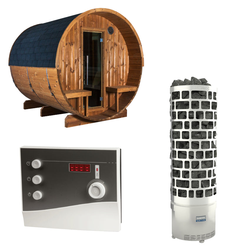 Sentiotec Sauna Set Kaski 240 Panorama mit Saunaofen ARI und Steuerung K2-Next | klimaworld.com