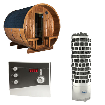 Sentiotec Sauna Set Kaski 240 Panorama mit Saunaofen ARI und Steuerung K2-Next | klimaworld.com