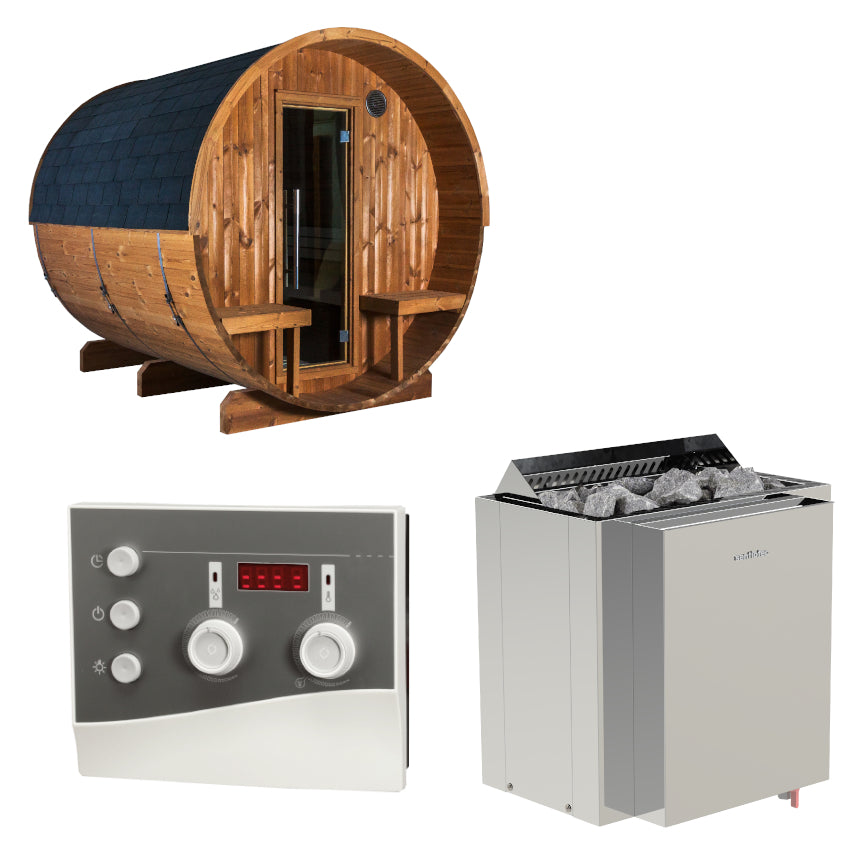 Sentiotec Sauna Set Kaski 240 Panorama mit Saunaofen Viking Combi und Steuerung K3-Next | klimaworld.com