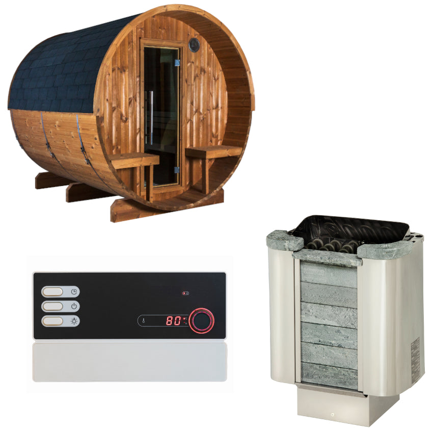 Sentiotec Sauna Set Kaski 240 Panorama mit Saunaofen Cumulus und Steuerung Pro B2 | klimaworld.com