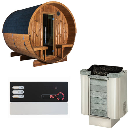 Sentiotec Sauna Set Kaski 240 Panorama mit Saunaofen Cumulus und Steuerung Pro B2 | klimaworld.com