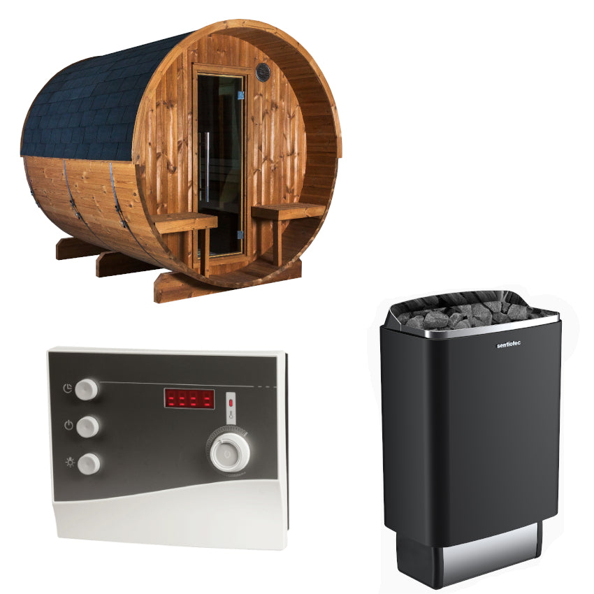 Sentiotec Sauna Set Kaski 240 Panorama mit Saunaofen 100 E und Steuerung K2-Next | klimaworld.com