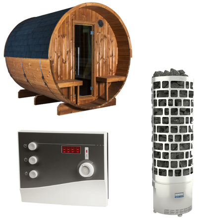 Sentiotec Sauna Set Kaski 240 View mit Saunaofen ARI und Steuerung K2-Next | klimaworld.com