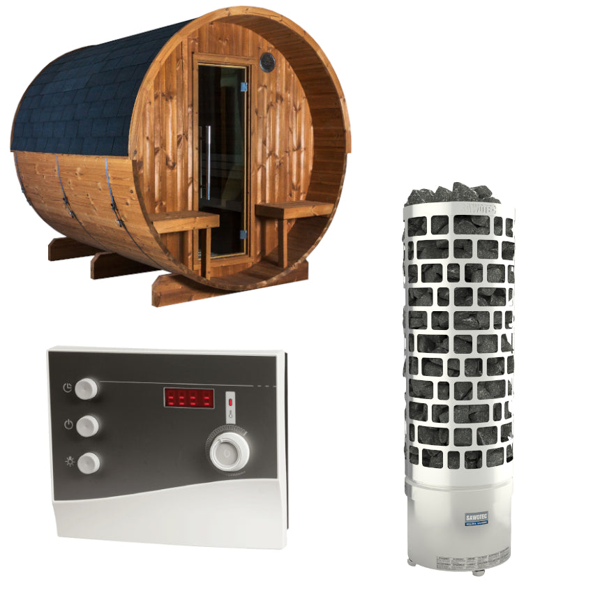 Sentiotec Sauna Set Kaski 240 View mit Saunaofen ARI und Steuerung K2-Next | klimaworld.com