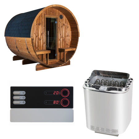 Sentiotec Sauna Set Kaski 240 View mit Saunaofen Nordex Combi Next und Steuerung Pro B3 | klimaworld.com
