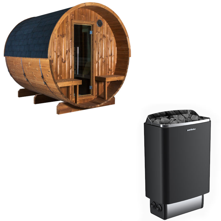 Sentiotec Sauna Set Kaski 240 View mit Saunaofen 100 inkl. Steuerung | klimaworld.com