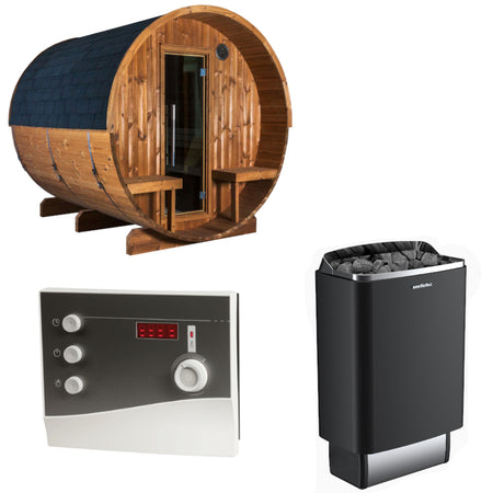 Sentiotec Sauna Set Kaski 240 View mit Saunaofen 100 E und Steuerung K2-Next | klimaworld.com
