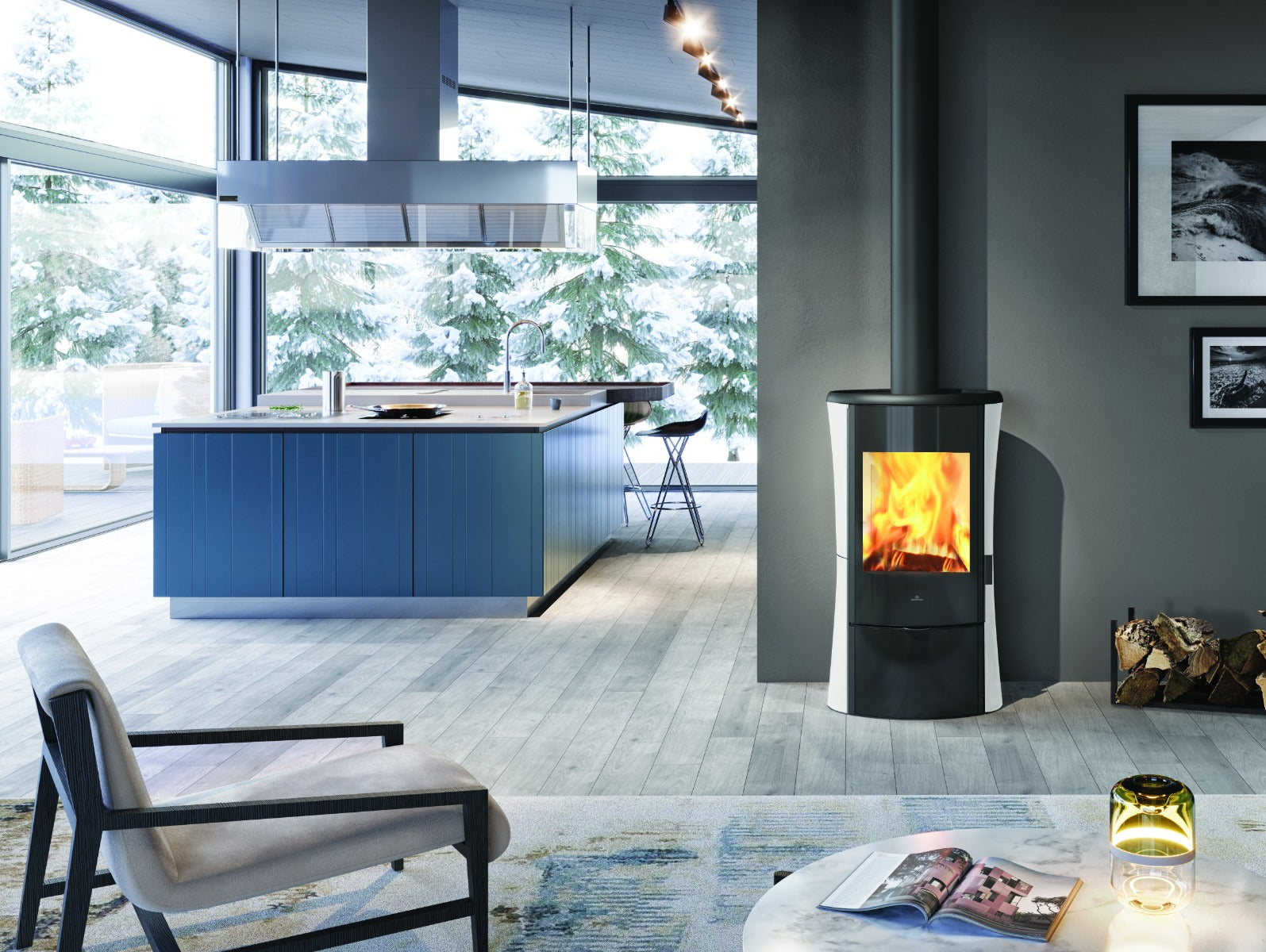 Edilkamin Luftholzöfen | Klass GL | Keramik mattweiß | 10,1 kW 