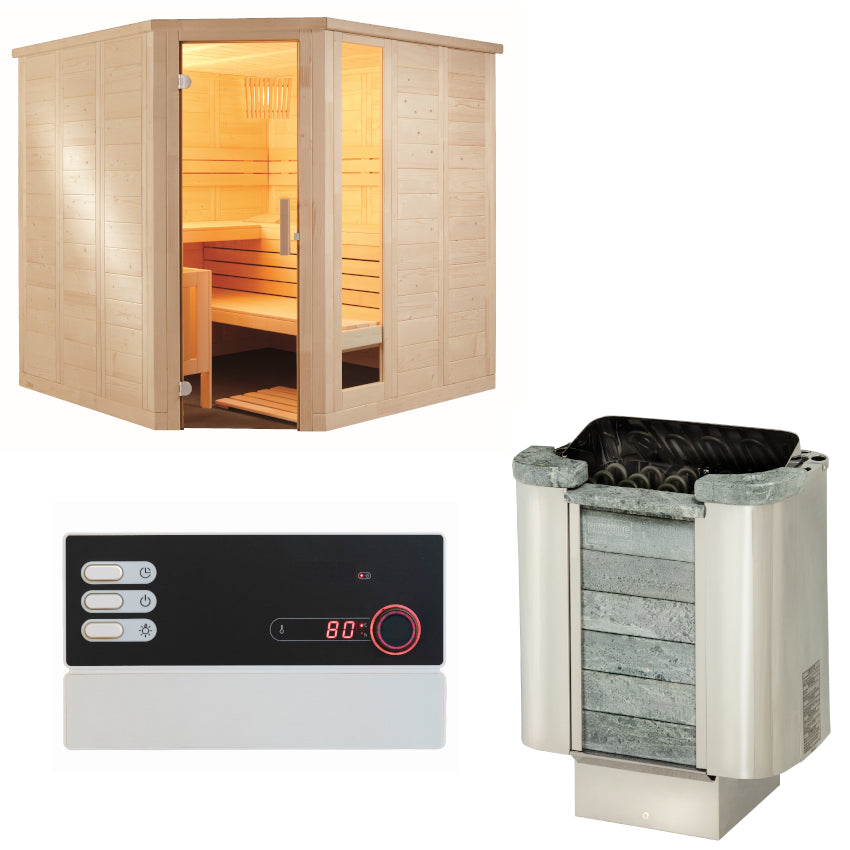 Sentiotec Sauna Set Komfort Corner mit Saunaofen Cumulus und Steuerung Pro B2 | klimaworld.com