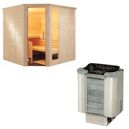 Sentiotec Sauna Set Komfort Corner Large mit Saunaofen Cumulus inkl. Steuerung | klimaworld.com