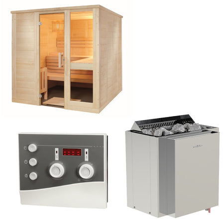 Sentiotec Sauna Set Komfort Large mit Saunaofen Viking Combi und Steuerung K3-Next | klimaworld.com