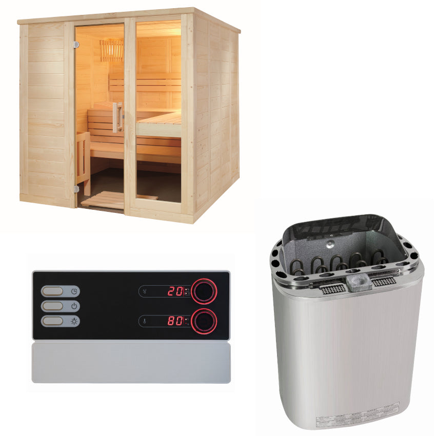 Sentiotec Sauna Set Komfort Large mit Saunaofen Scandia Next Combi und Steuerung Pro B3 | klimaworld.com