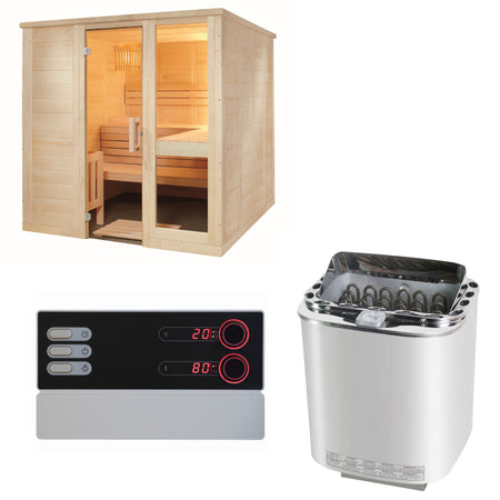 Sentiotec Sauna Set Komfort Large mit Saunaofen Nordex Combi Next und Steuerung Pro B3 | klimaworld.com