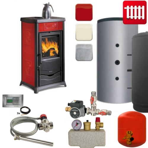 Wasserführender Kaminofen TermoRosella Plus D.S.A 13,5kW komplett Set