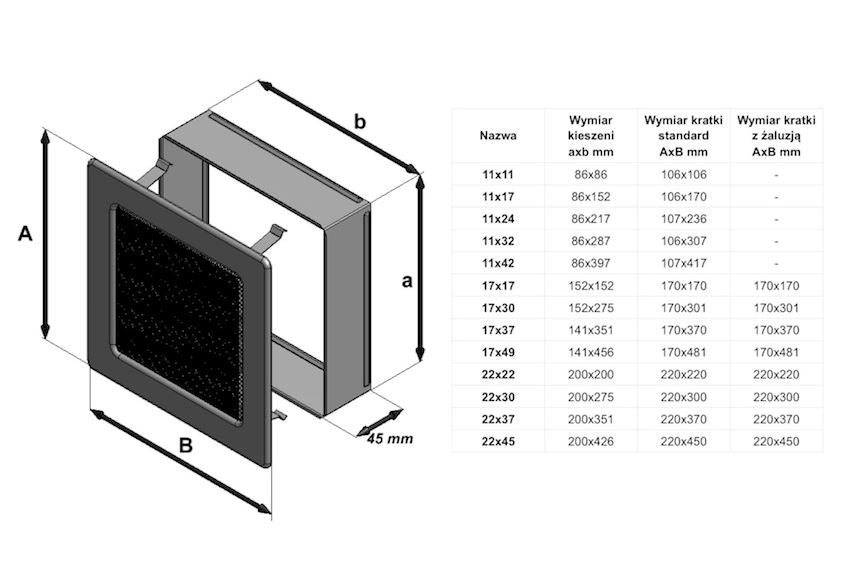 Lüftungsgitter Luftgitter mit Lamellen 17x49 cm, schwarz