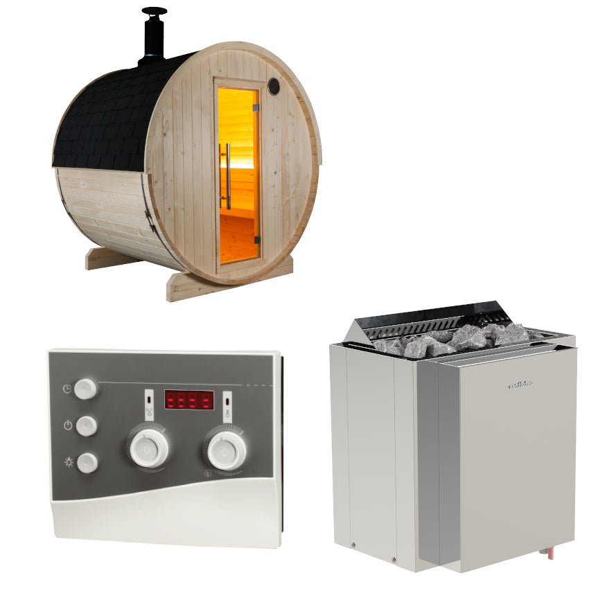 Sentiotec Sauna Set Kuusi 180 mit Saunaofen Viking Combi und Steuerung K3-Next | klimaworld.com