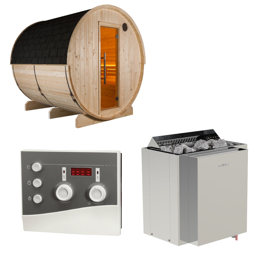 Sentiotec Sauna Set Kuusi 220 mit Saunaofen Viking Combi und Steuerung K3-Next | klimaworld.com