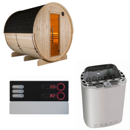 Sentiotec Sauna Set Kuusi 220 mit Saunaofen Scandia Next Combi und Steuerung Pro B3 | klimaworld.com