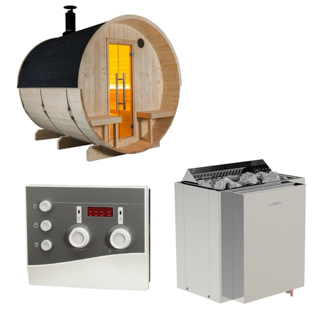 Sentiotec Sauna Set Kuusi 240 Canopy mit Saunaofen Viking Combi und Steuerung K3-Next | klimawold.com