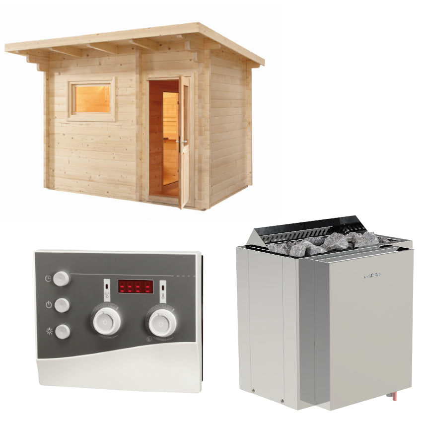 Sentiotec Sauna Set Gartensauna LAVA mit Saunaofen Viking Combi und Steuerung K3-Next | klimaworld.com