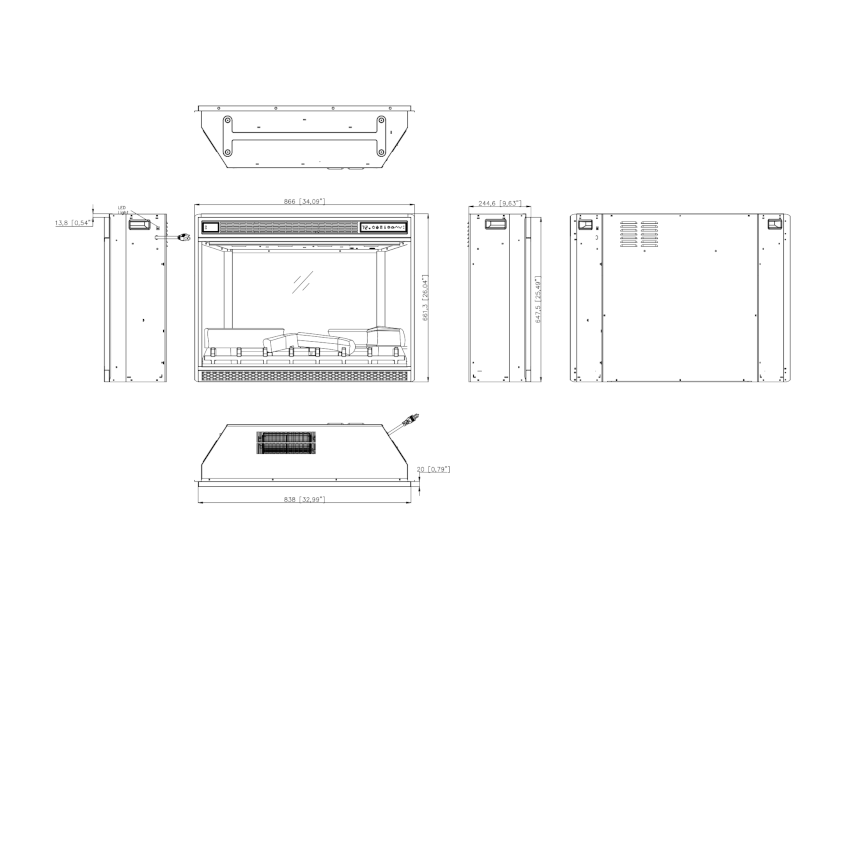Aflamo LED 90 3D Elektrokamin/Kamoneinsatz Maße