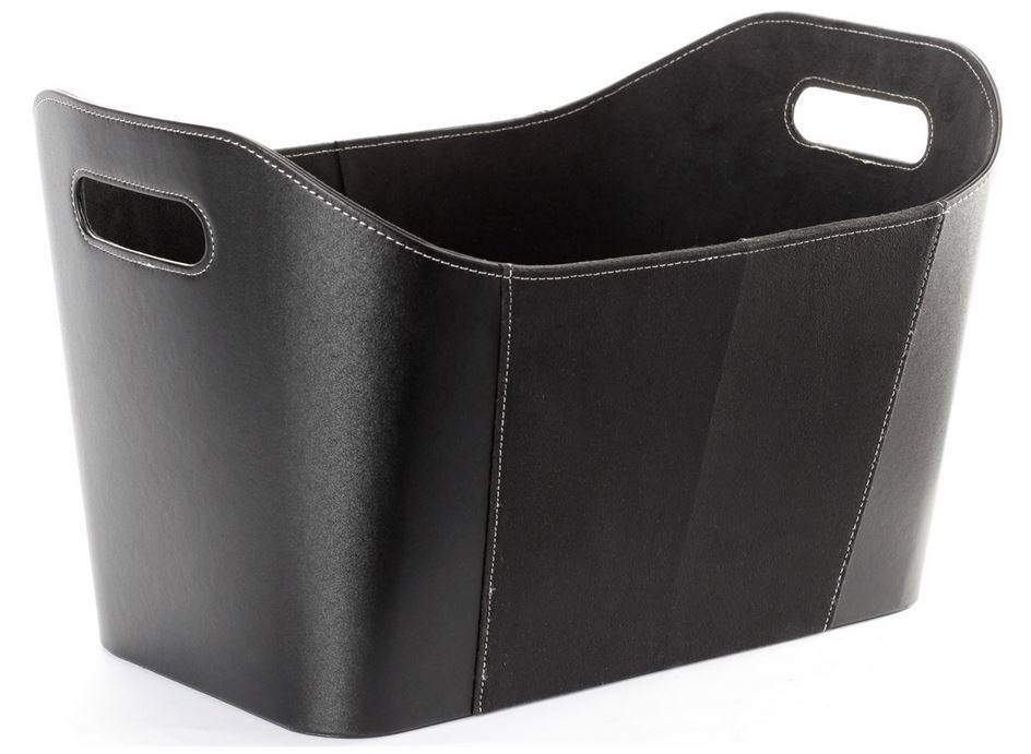 Holzkorb Kaminholzkorb Leder Look schwarz+ Ascheschaufel mit Deckel