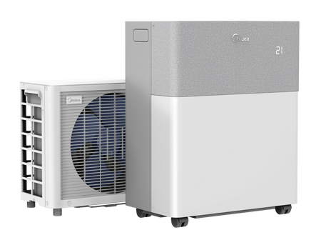Midea PortaSplit, mobile Split Klimaanlage, Innen- und Außengerät seitlich links | klimaworld.com