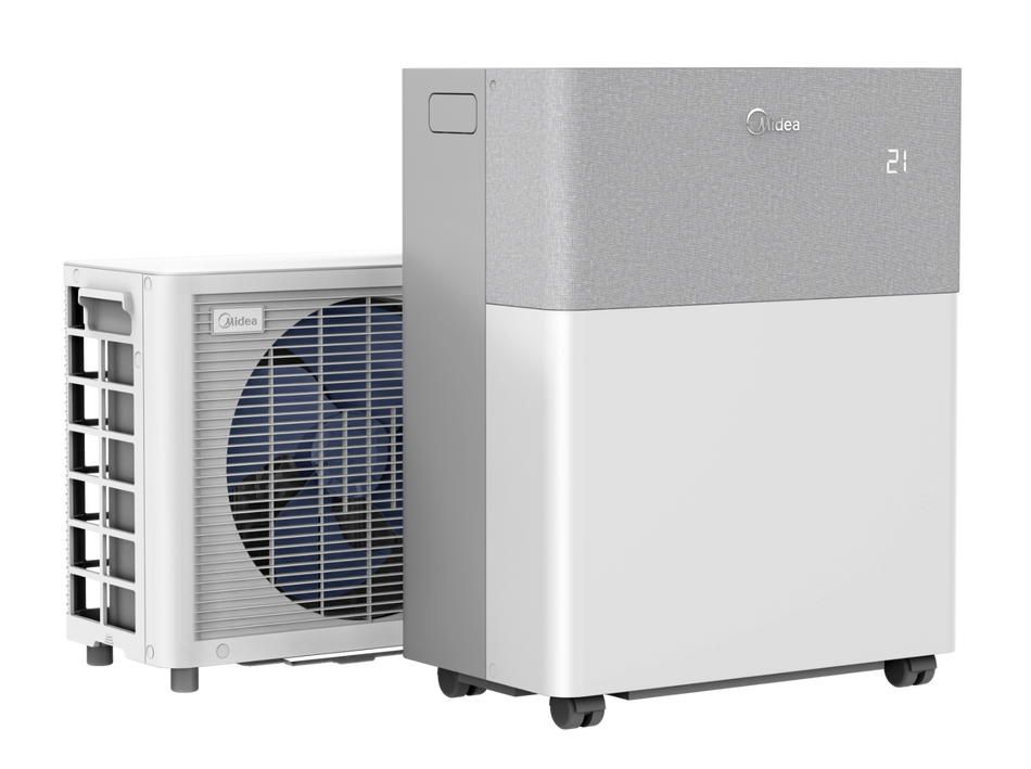 Midea PortaSplit, mobile Split Klimaanlage, Innen- und Außengerät seitlich links | klimaworld.com