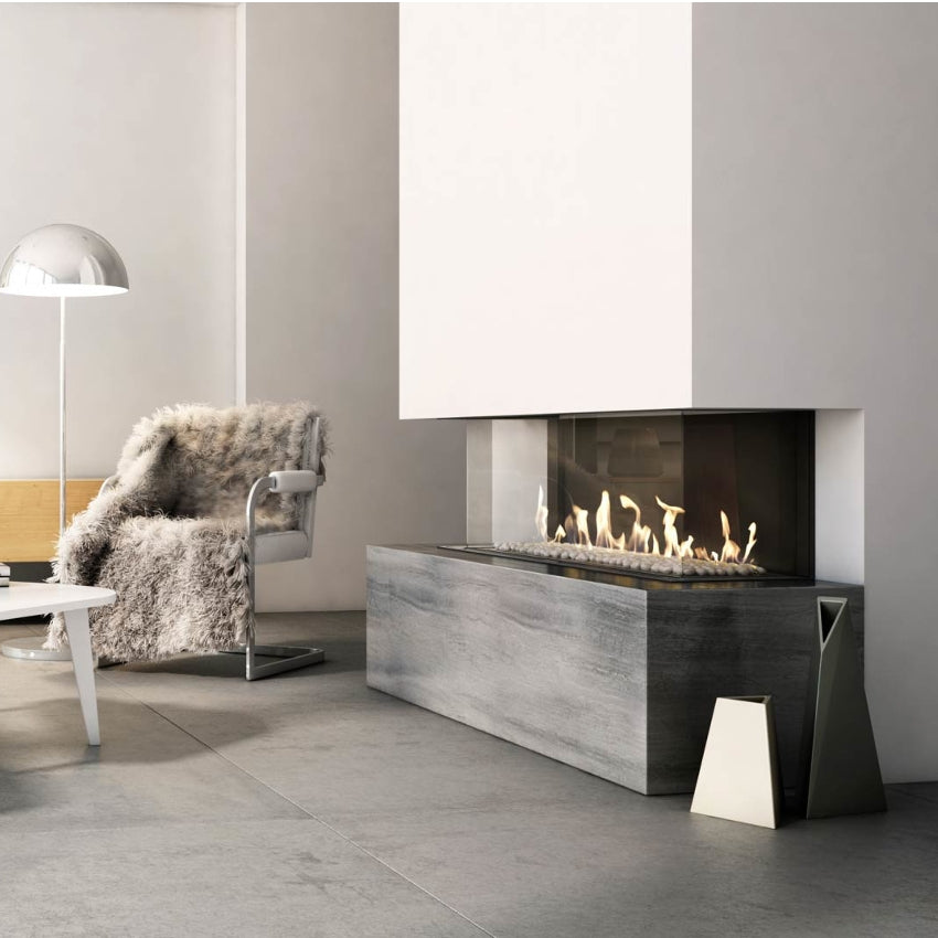 Kratki Gaskamin LEO 100 | Eckkamin 3-seitig | 8,2 - 9 kW | Ambientebild