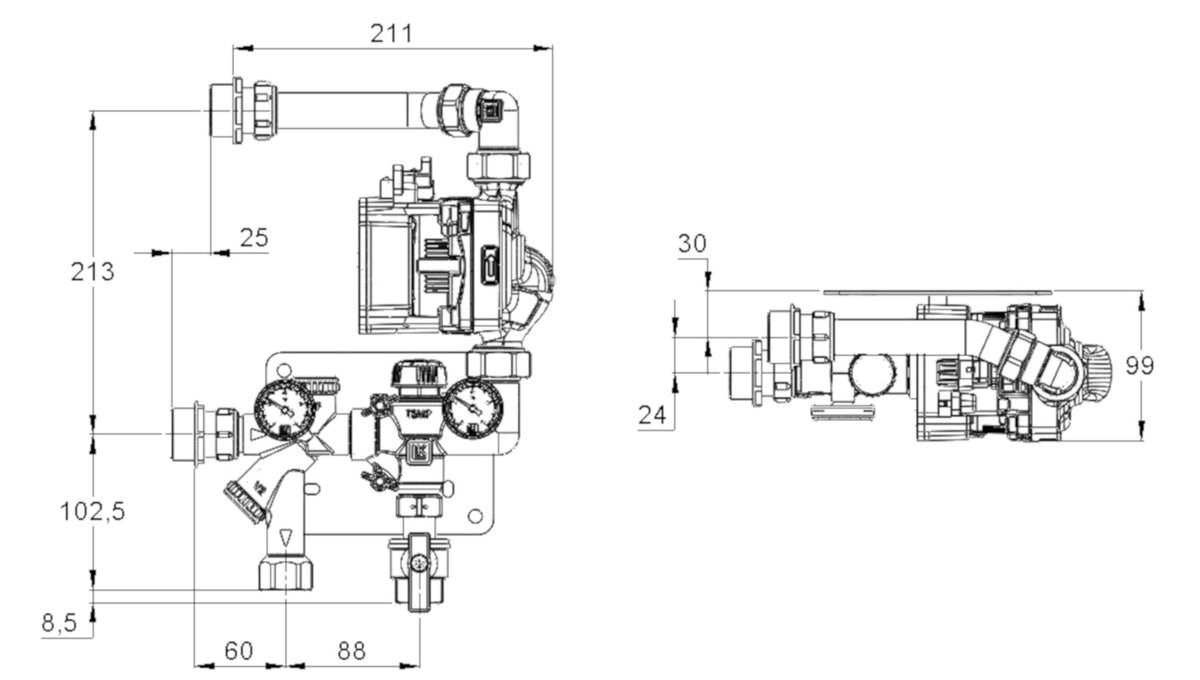 LK Armatur LK 422 Verteilerregelstation Tmax Maßzeichnung