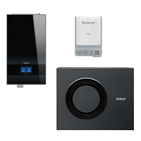 Buderus Waermepumpen-Set Logatherm M WLW186i-10 AR E | Innengeraet in Schwarz, Aussengeraet und Funkmodul | klimaworld.com