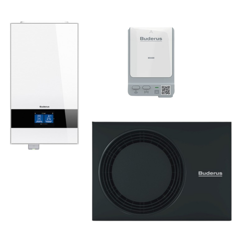 Buderus Waermepumpen-Set Logatherm M WLW186i-7 AR E W | Innengeraet in Weiß, Aussengeraet und Funkmodul | klimaworld.com
