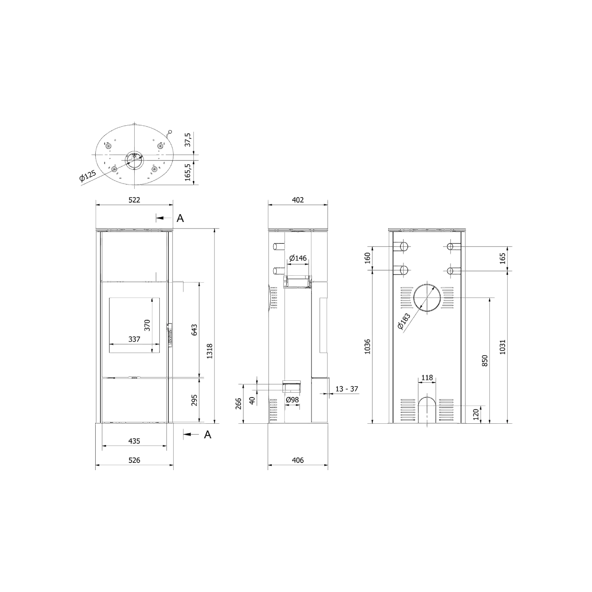 Kratki Kaminofen Rollo hoch, Maße | Klimaworld.com