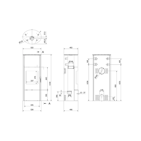 Kratki Kaminofen Rollo hoch, Maße | Klimaworld.com