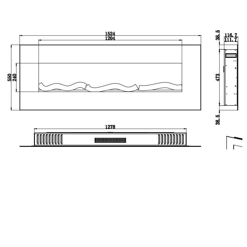 Aflamo LED Elektrokamin | Albion 60 Maße