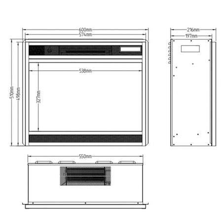 Aflamo LED Kamineinsatz LED 60 3D, Masszeichnung | klimaworld.com
