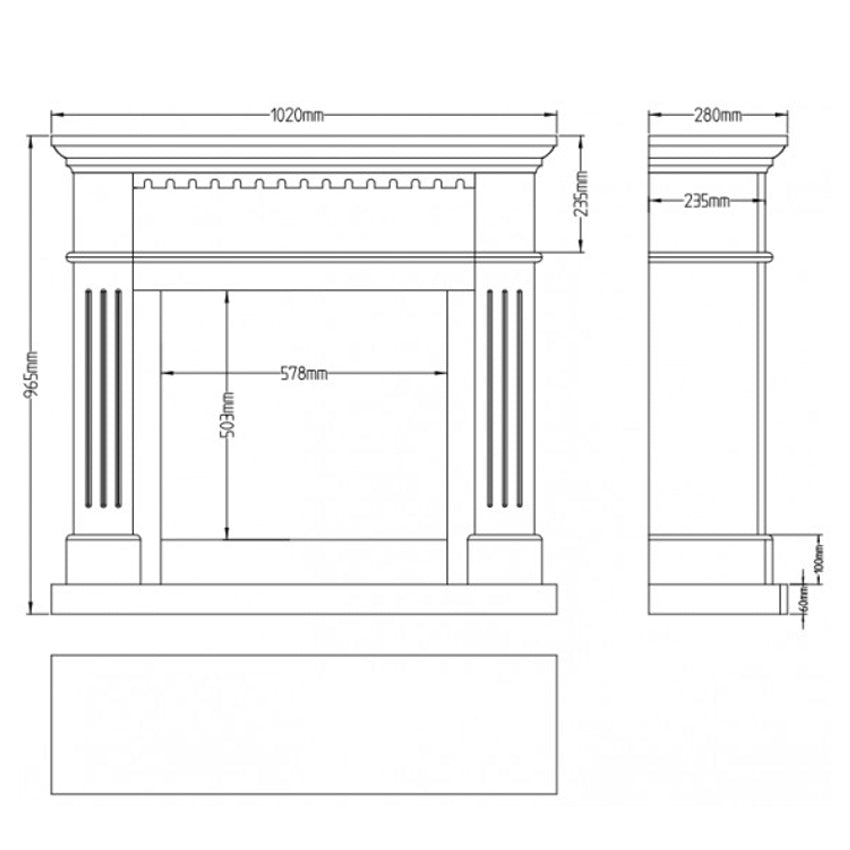 Aflamo LED Standkamin Vilano weiss Maße