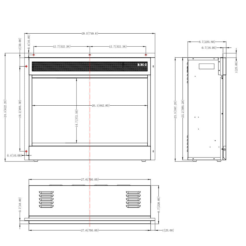Aflamo LED Elektrokamin LED 80 Classic, Masszeichnung | klimaworld.com