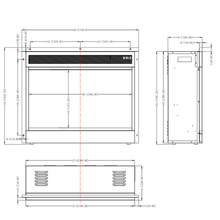 Aflamo LED Elektrokamin LED 80 Classic, Masszeichnung | klimaworld.com