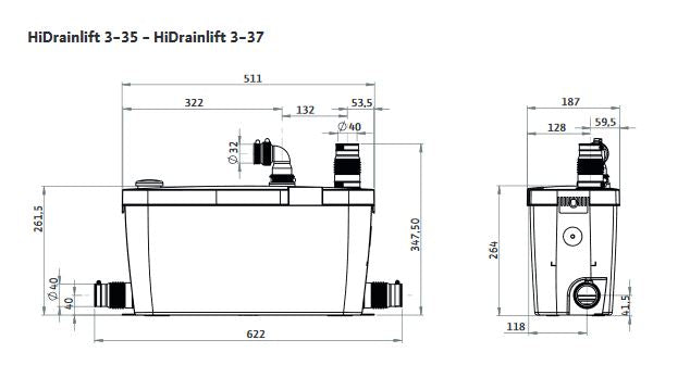 Wilo | HiDrainlift 3-35  Maße
